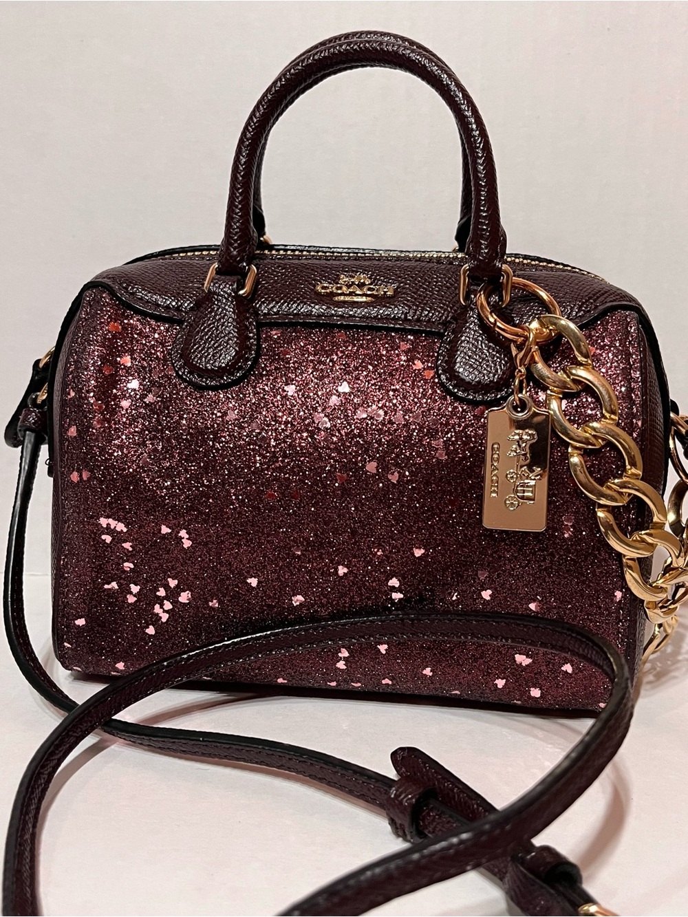 Coach Micro Bennett Satchel Glittery Burgundy